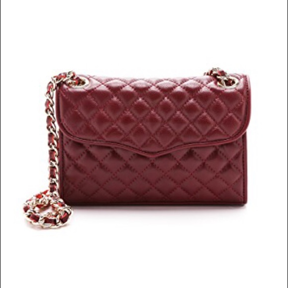 Rebecca Minkoff Quilted Crossbody Bag in Burgundy with Gold Chain